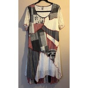 Miss Nikky Patchwork Swing Dress EUC Art to Wear Boho Lace Sleeves Asymmetrical